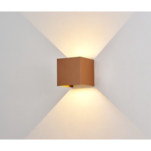 6W Dæmpbar CUBIC PRO væglampe - IP65, Corten, sløjfbar, justerbar, firkantet, op/ned, inde / ude, inkl. lyskilde