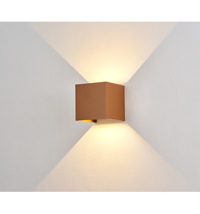 6W Dæmpbar CUBIC PRO væglampe - IP65, Corten, sløjfbar, justerbar, firkantet, op/ned, inde / ude, inkl. lyskilde