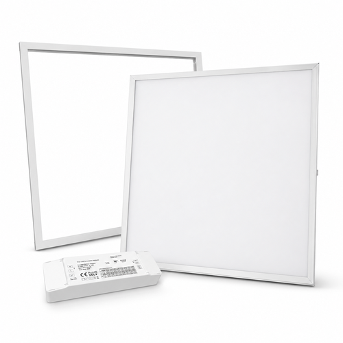 60x60 Troldtekt panel + ramme med fjedre - Højde:12,5mm, komplet sæt med dæmpbar driver, 36W