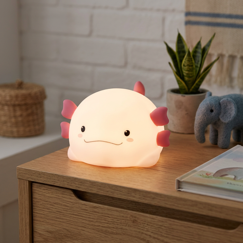 MOCHI Axolotl natlampe i blød silikone - genopladelig, farveskift + varm hvid