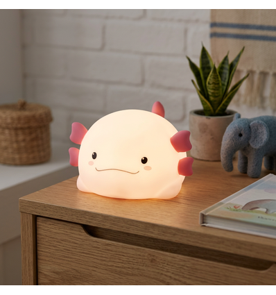 MOCHI Axolotl natlampe i blød silikone - genopladelig, farveskift + varm hvid
