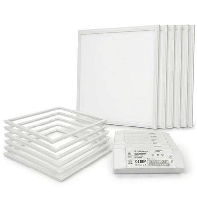 6 stk. Troldtekt panel + ramme med fjeder - Højde:12,5mm, UGR19, 60x60, dæmpbar driver