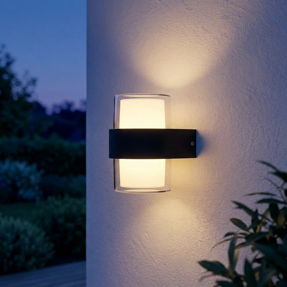 LED væglampe med op/ned lys - 9W, IP65, udendørs - Dæmpbar : Ikke dæmpbar, Kulør : Varm