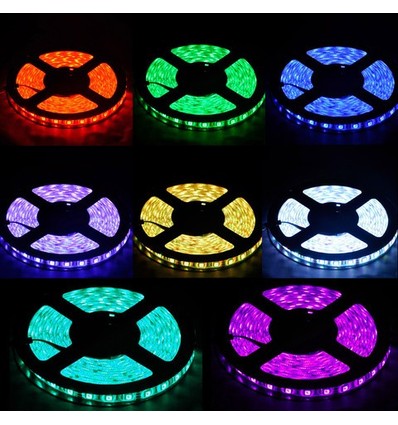 5m 4,8W/m RGB stænktæt LED strip - 12V DC, IP65, 30 LED pr. meter