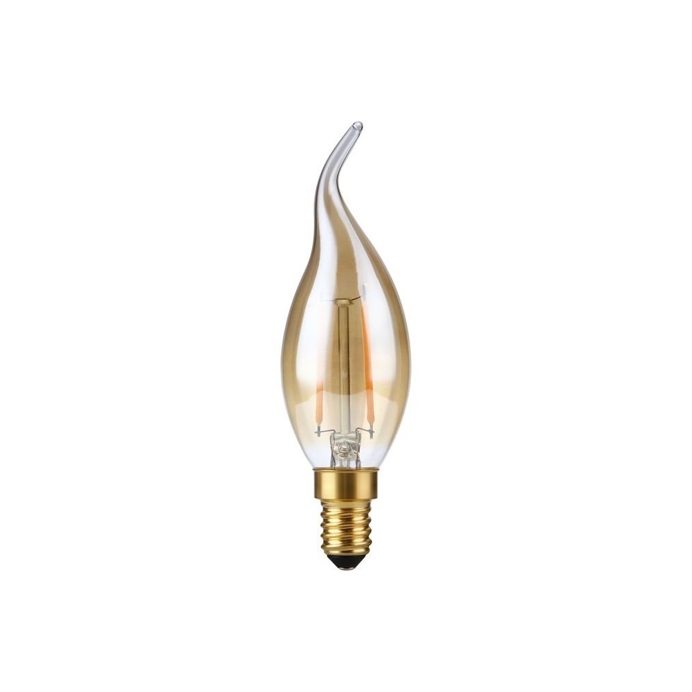 E14 2W dæmpbar LED kronepære med tip - C35, filament, 2200K, gyldent glas - Dæmpbar : Dæmpbar, Kulør : Ekstra varm
