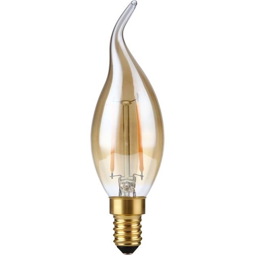 E14 2W dæmpbar LED kronepære med tip - C35, filament, 2200K, gyldent glas