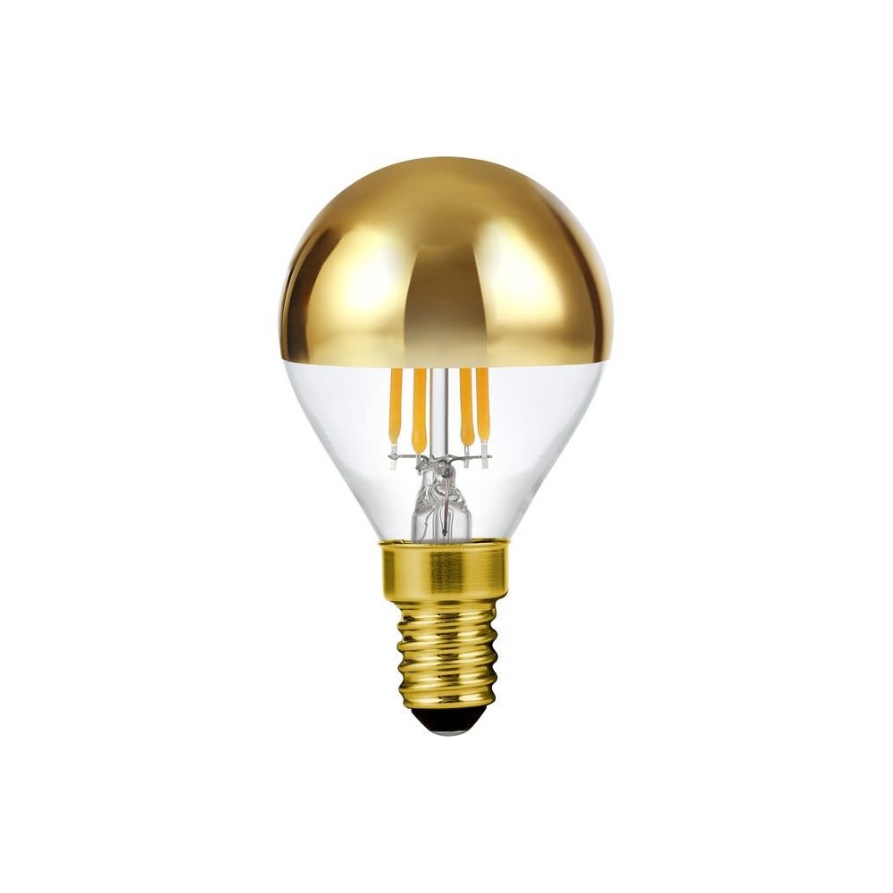 E14 4W dæmpbar LED kronepære med topforspejling - G45, filament, guld, 2500K - Dæmpbar : Dæmpbar, Kulør : Ekstra varm