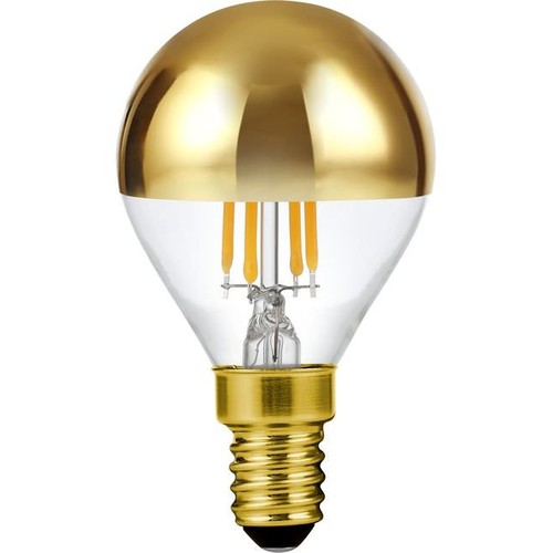 E14 4W dæmpbar LED kronepære med topforspejling - G45, filament, guld, 2500K