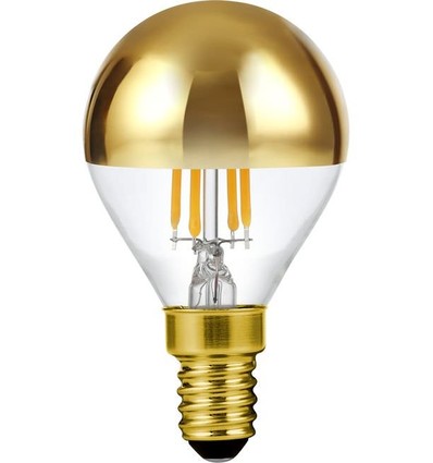 E14 4W dæmpbar LED kronepære med topforspejling - G45, filament, guld, 2500K