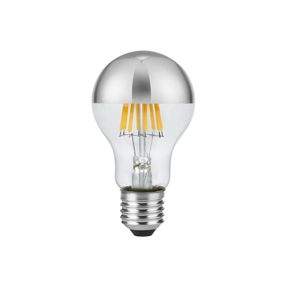 E27 6,5W dæmpbar LED kronepære - Topforsølvet, A60, filament, 2500K, sølv finish - Dæmpbar : Dæmpbar, Kulør : Ekstra varm