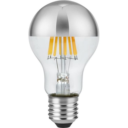 E27 6,5W dæmpbar LED kronepære - Topforsølvet, A60, filament, 2500K, sølv finish