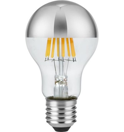 E27 6,5W dæmpbar LED kronepære - Topforsølvet, A60, filament, 2500K, sølv finish