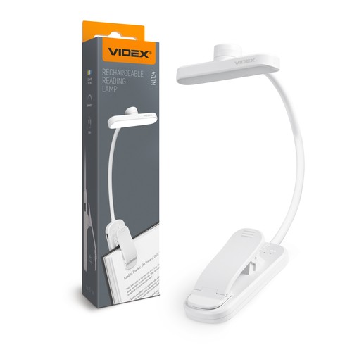 Hvid genopladelig LED læselampe - Transportabel, fleksibel arm
