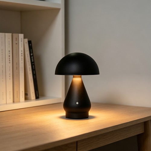 Opladelig LED bordlampe - Sort, Ø15cm, 22cm høj, touch dæmpbar, 3i1, IP20 indendørs