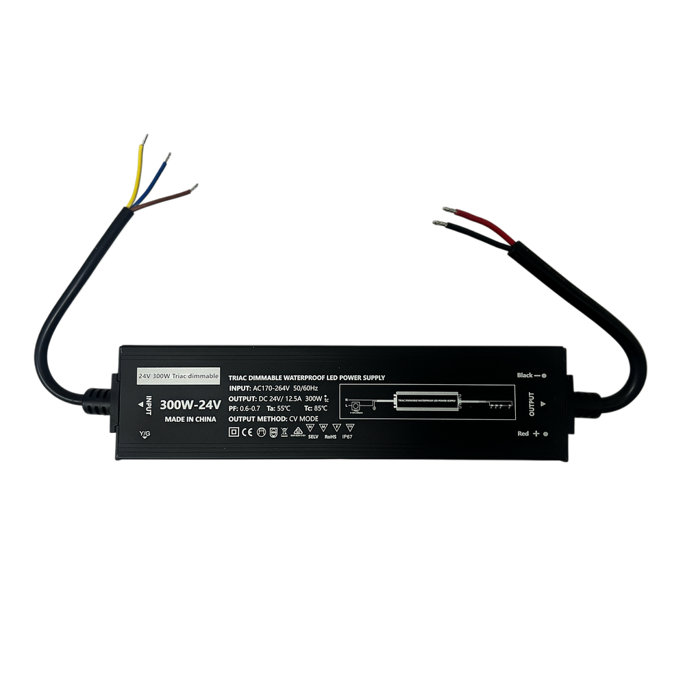 300W / 24V DC dæmpbar strømforsyning - 12,5A, IP67, Flicker free