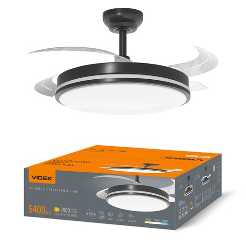 60W LED loftslampe med ventilator - CCT, sort, inkl. fjernbetjening