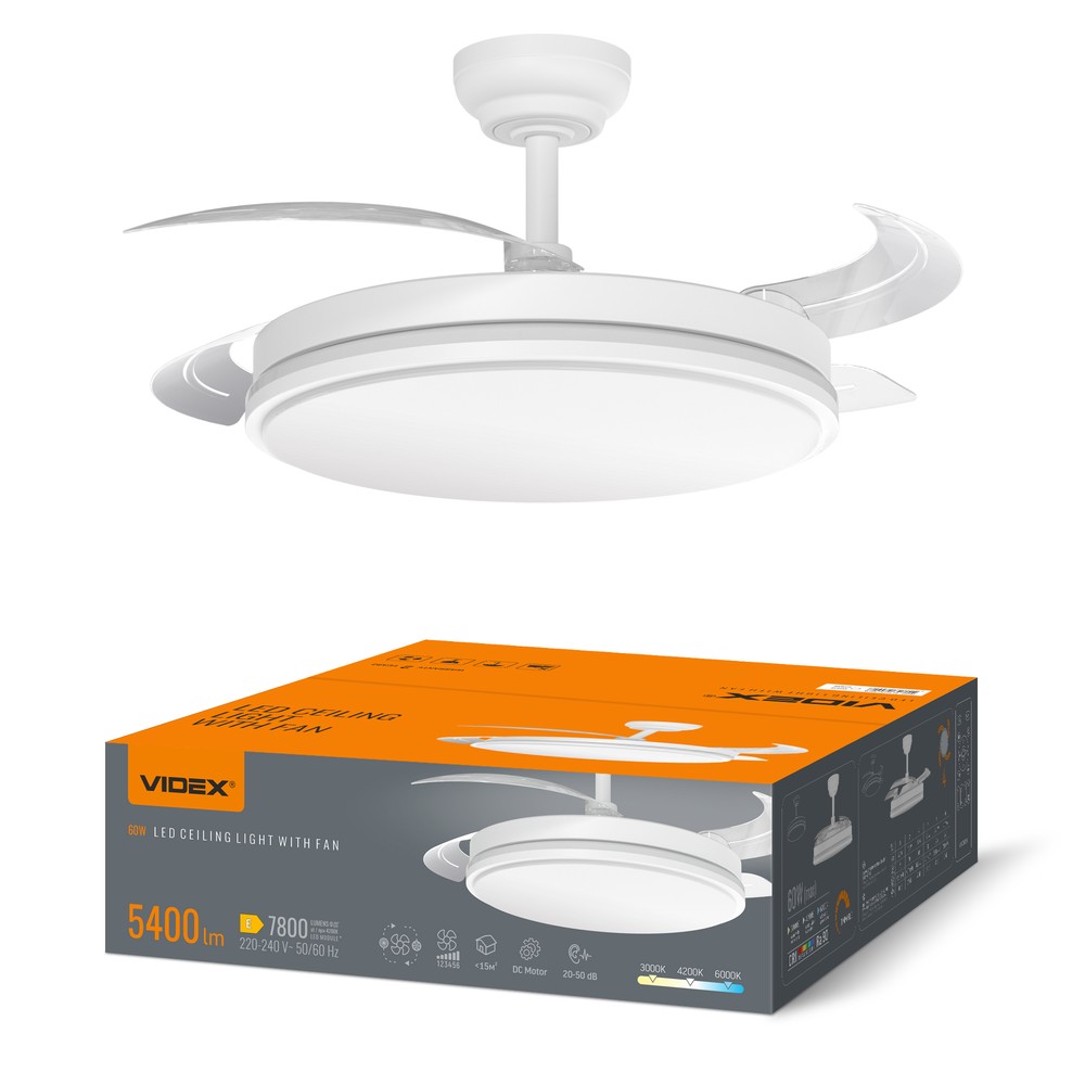 60W LED loftslampe med blæser - CCT, hvid, inkl. fjernbetjening - Dæmpbar : Via fjernbetjening, Kulør : Varm