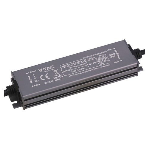 36W / 24V DC strømforsyning til LED strips - 1.5A, IP67 vandtæt