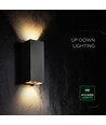 V-Tac 10W LED væglampe 3-i-1 - Sort hus, IP65, op/ned lys, inkl. lyskilde