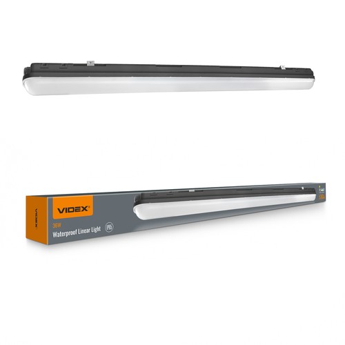 120cm 36W vandtæt komplet LED armatur - IP65, sort, 5000K, gennemfortrådet