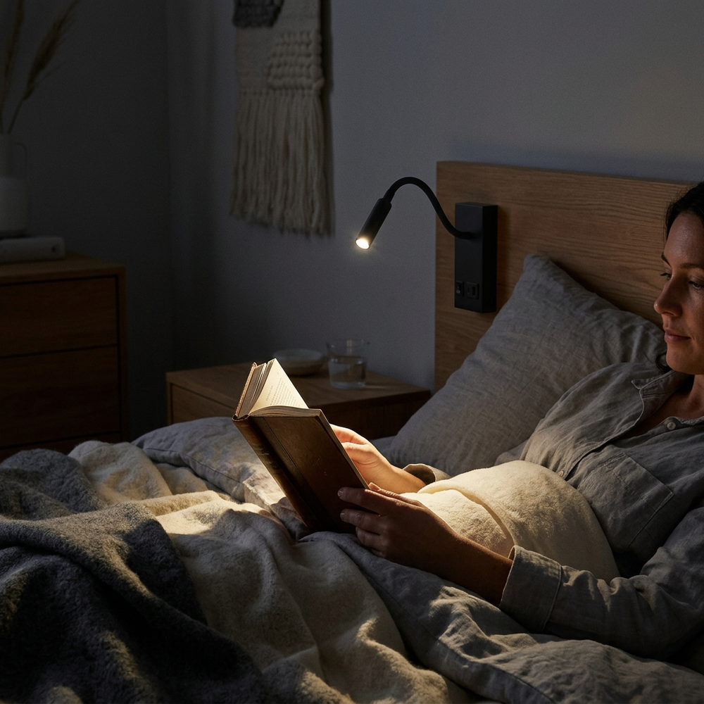 3W LED sengelampe med USB opladning - USB-A og USB-C, CREE chip, sort, inkl. lyskilde - Kulør : Varm
