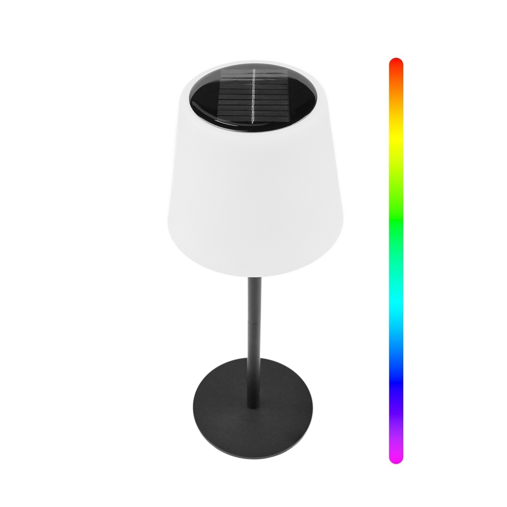 Opladelig RGBW LED bordlampe med solcelle - Hvid, Fjernbetjening - Dæmpbar : Via fjernbetjening, Kulør : RGB + Varm Hvid
