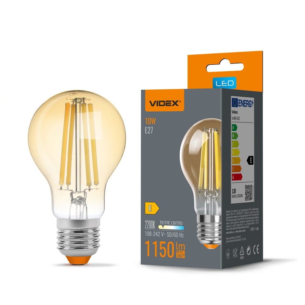 E27 10W LED filament pære - A60, ekstra ekstra varm hvid, bronze glas - Kulør : Ekstra varm