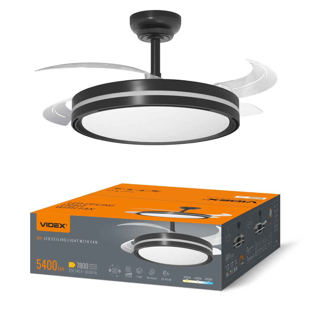 Loftslampe m. skjult blæser - RA90, CCT, 60W, sort - Dæmpbar : Via fjernbetjening, Kulør : Varm