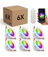 6 stk. RGB+CCT Smart Home downlight - 5W LED, Bluetooth, fjernbetjening, virker med Google Home, Alexa og smartphones