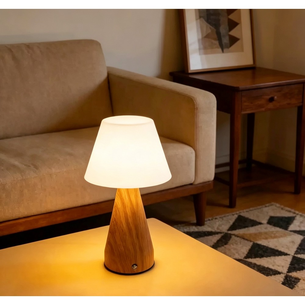 Opladelig LED bordlampe - Træ, touch dæmpbar, 3i1, IP20 indendørs - Dæmpbar : Dæmpbar, Kulør : CCT (Varm til Kold Hvid)