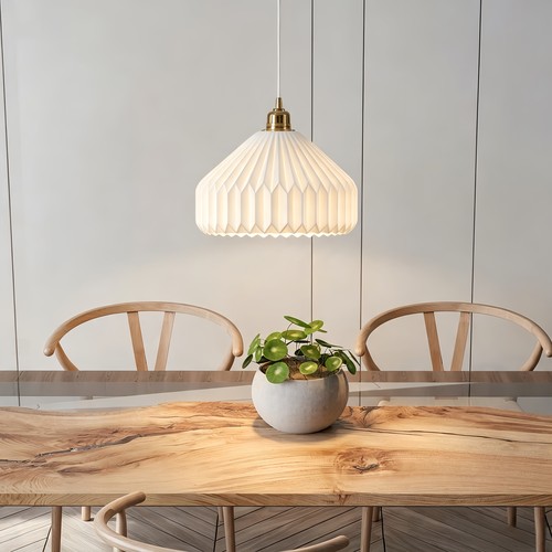 E27 pendel keramik - Hvid, 2m ledning, Ø27x23cm, IP20, uden lyskilde