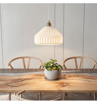 E27 pendel keramik - Hvid, 2m ledning, Ø27x23cm, IP20, uden lyskilde