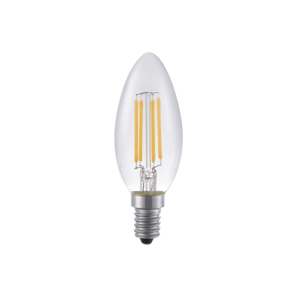 E14 4W dæmpbar LED kronepære - Filament, C35, 370lm, 2500K, klar glas - Dæmpbar : Dæmpbar, Kulør : Ekstra varm