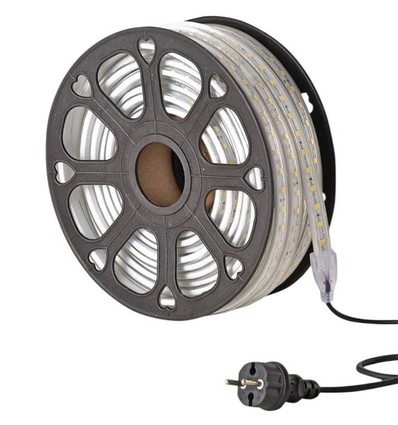 25m arbejdslys LED strip - 230V, IP65, 1500 lm/m, 12W/m, 4000K, Byggeplads belysning