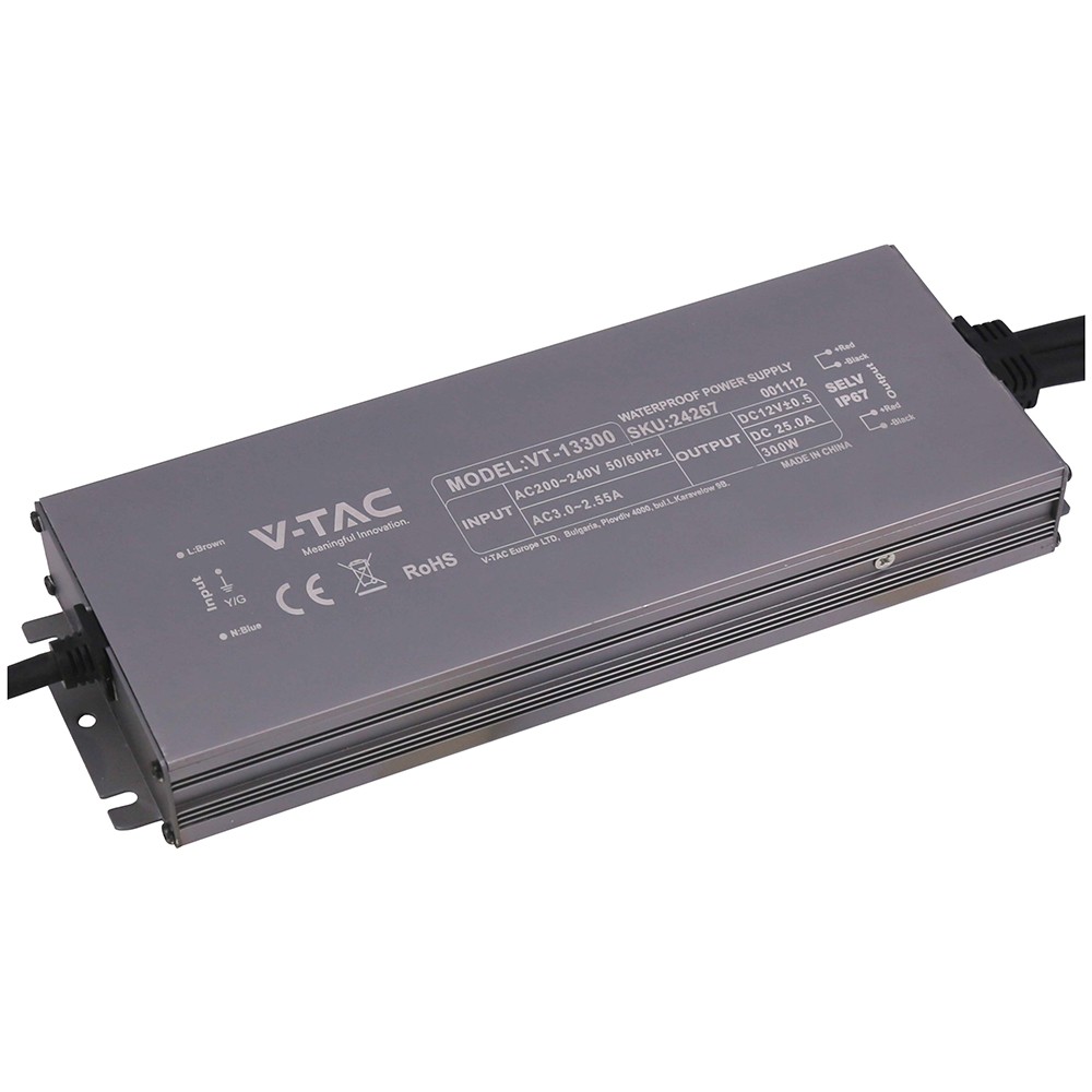 300W / 12V DC strømforsyning til LED strips - 25A, IP67 vandtæt