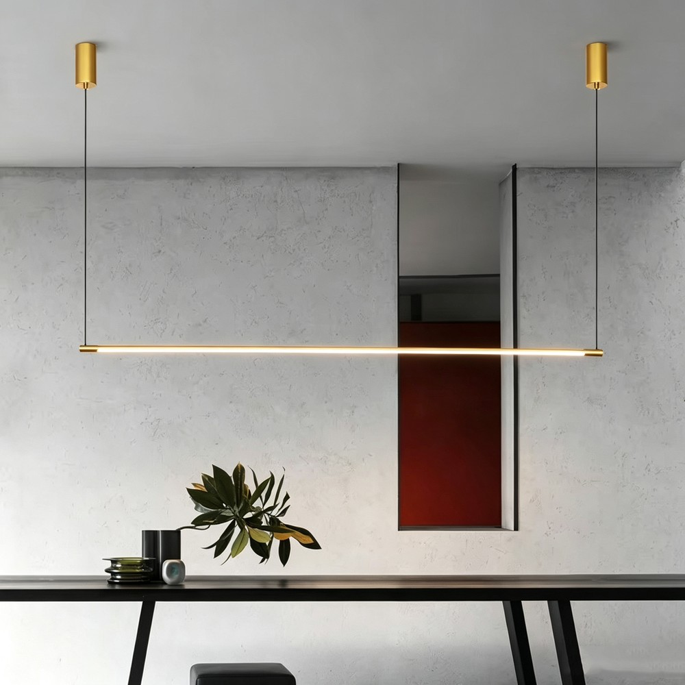 126cm dæmpbar spisebordslampe - Guld, 18W LED, inkl. wireophæng - Dæmpbar : Dæmpbar, Kulør : Varm
