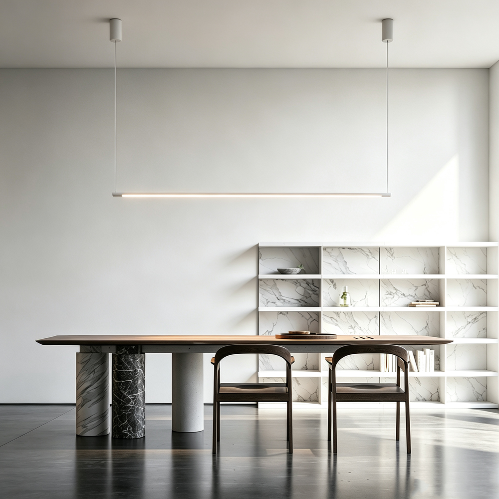 126cm dæmpbar spisebordslampe - Hvid, 18W LED, inkl. wireophæng - Dæmpbar : Dæmpbar, Kulør : Varm