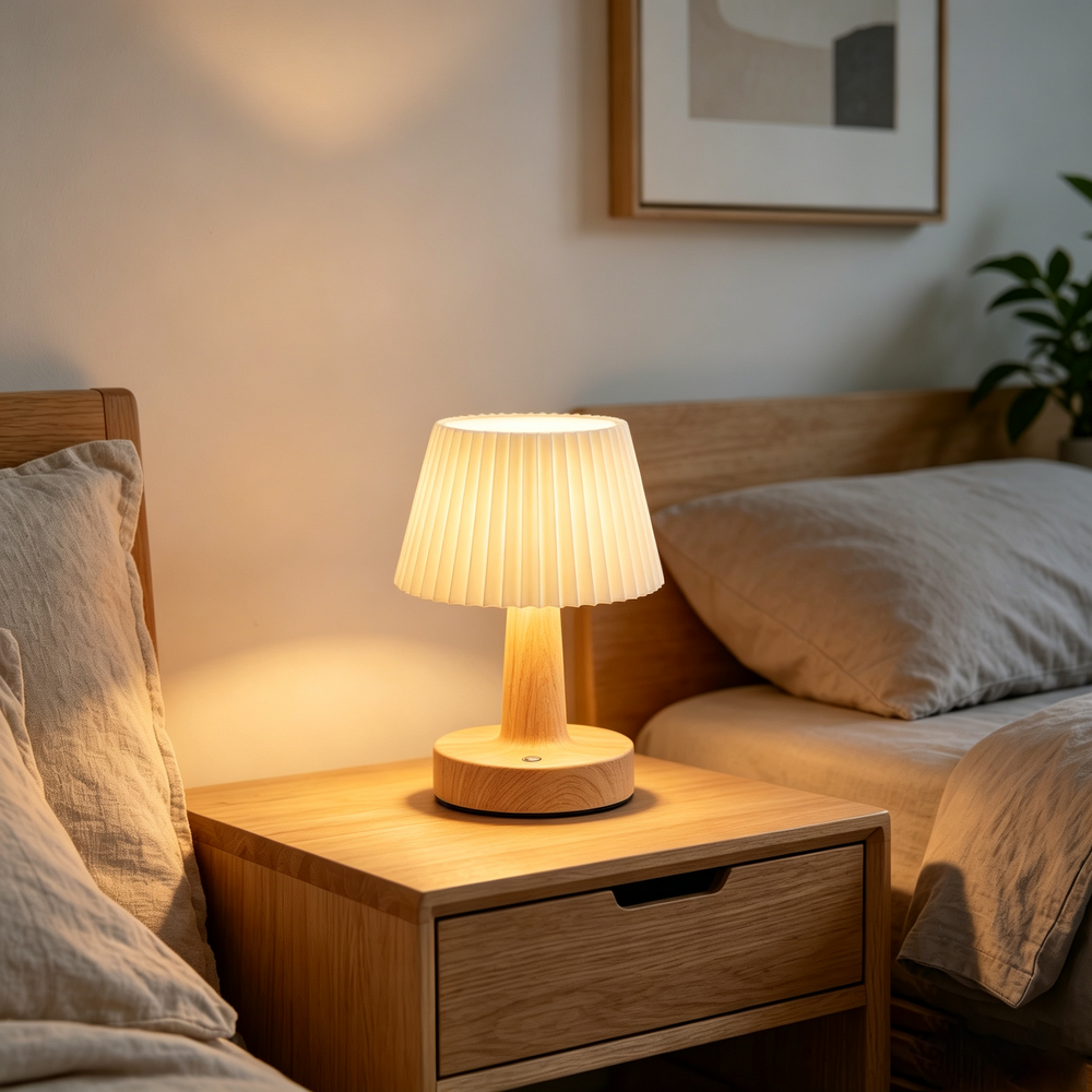 Opladelig LED bordlampe - Stof, touch dæmpbar, CCT, IP20 - Dæmpbar : Dæmpbar, Kulør : CCT (Varm til Kold Hvid)