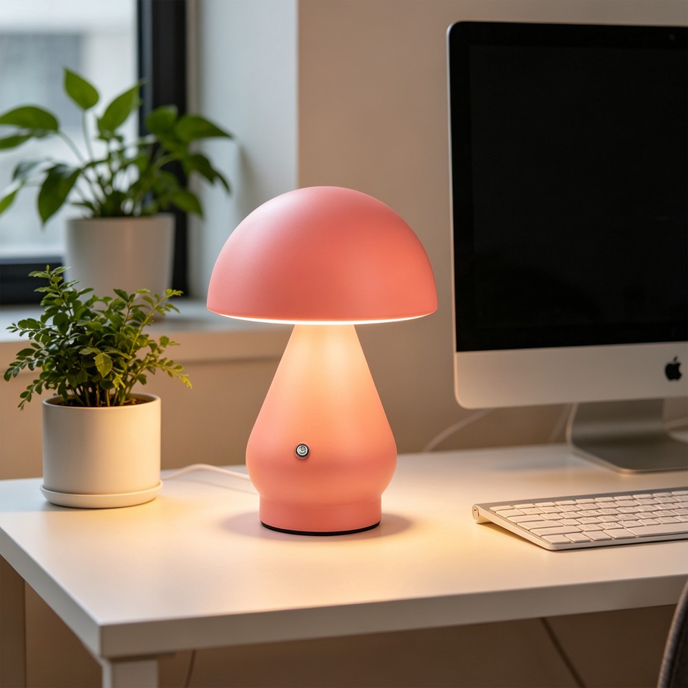 Opladelig LED bordlampe - Pink, Ø15cm, 22cm høj, touch dæmpbar, 3i1, IP20 indendørs - Dæmpbar : Dæmper indbygget, Kulør : CCT (Varm til Kold Hvid)