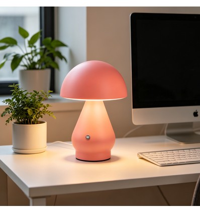 Opladelig LED bordlampe - Pink, Ø15cm, 22cm høj, touch dæmpbar, 3i1, IP20 indendørs