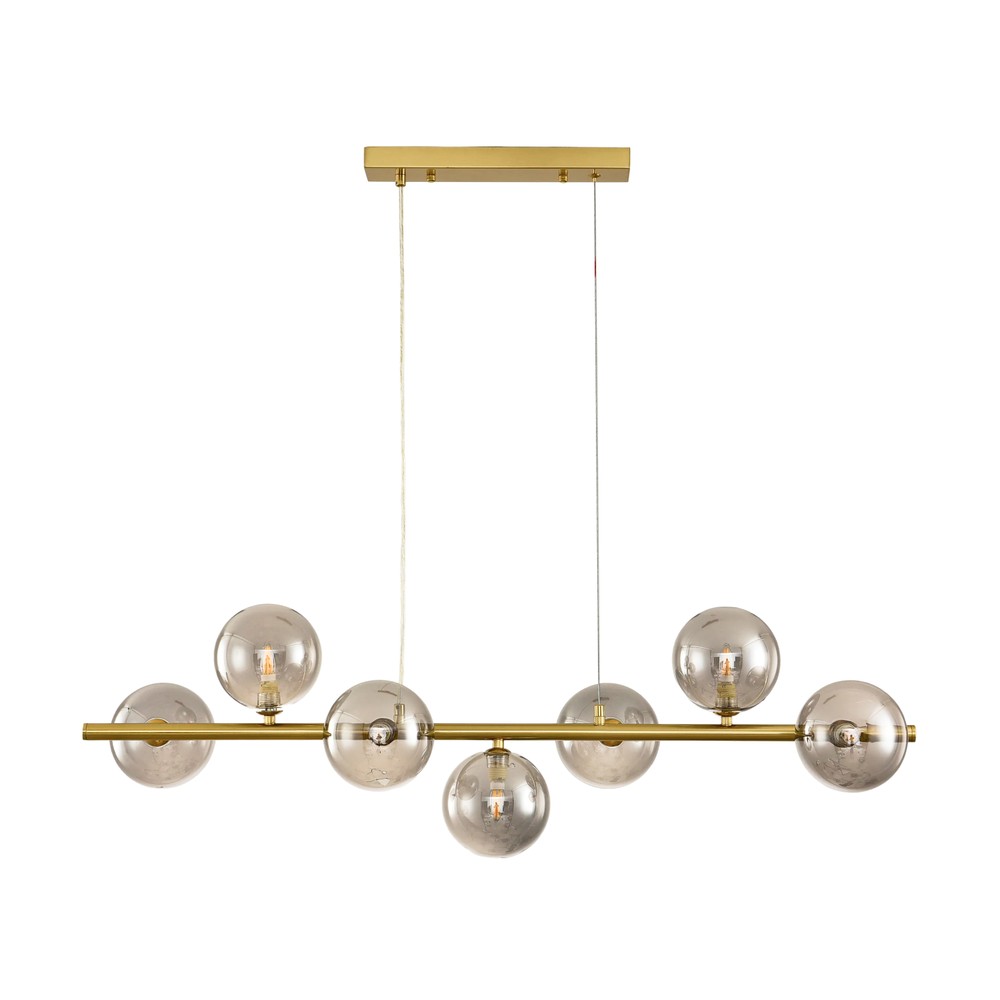 Siena 7xG9 langbordspendel messing/røgfarvet - 90cm, røgfarvet glas, inkl. wireophæng, uden lyskilde