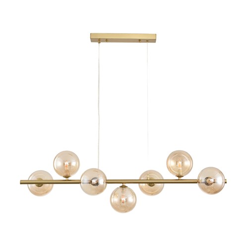 Siena 7xG9 langbordspendel messing/ravfarvet - 90cm, ravfarvet glas, inkl. wireophæng, uden lyskilde