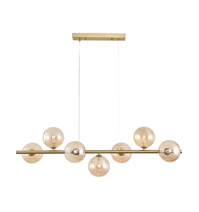 Siena 7xG9 langbordspendel messing/ravfarvet - 90cm, ravfarvet glas, inkl. wireophæng, uden lyskilde
