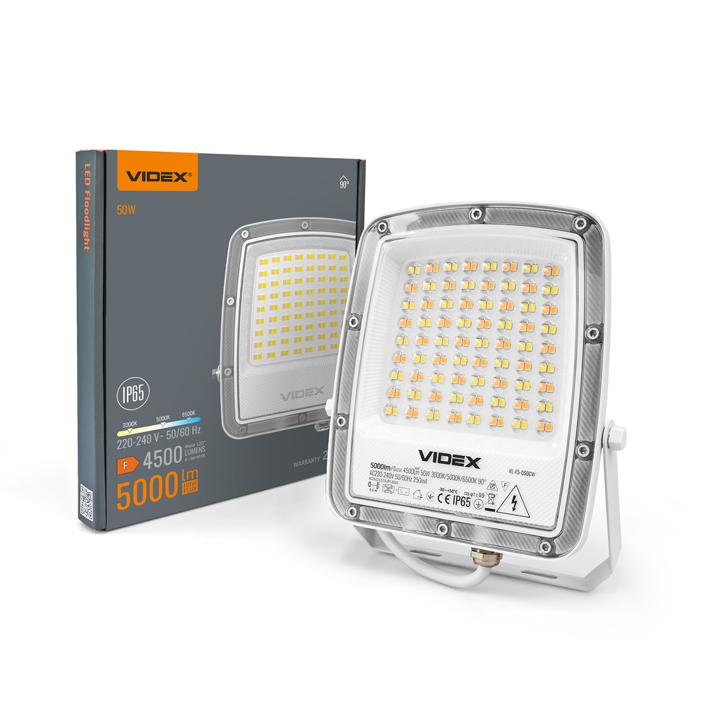 50W LED projektør CCT - IP65, 3 lyskulører, udendørs - Kulør : Varm