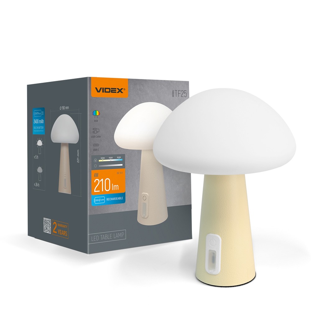 Genopladelig Mushroom LED bordlampe – RGB + 3000K, kold hvid, transportabel – Dæmpbar : Dæmper indbygget, Kulør : Varm