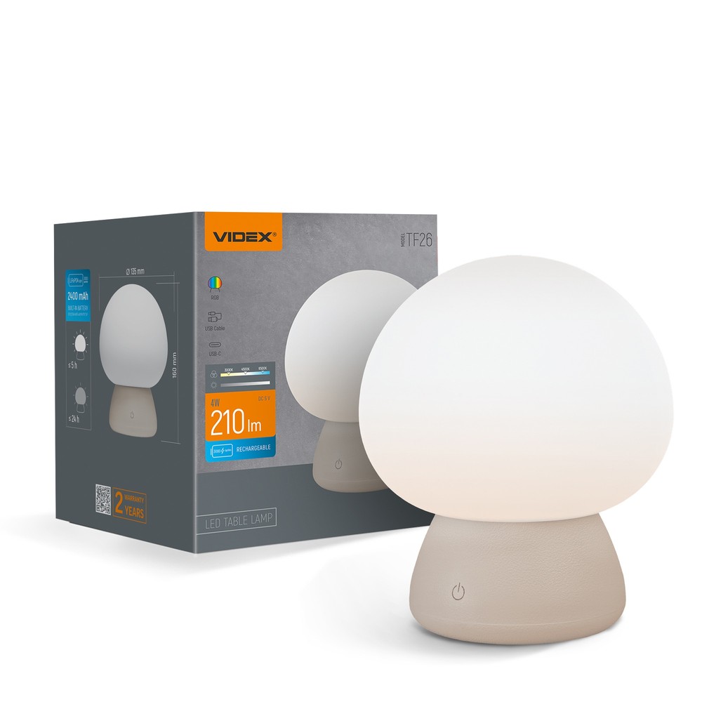 Genopladelig Mushroom LED bordlampe - RGB + 3000K kold hvid, transportabel - Dæmpbar : Dæmper indbygget, Kulør : Varm