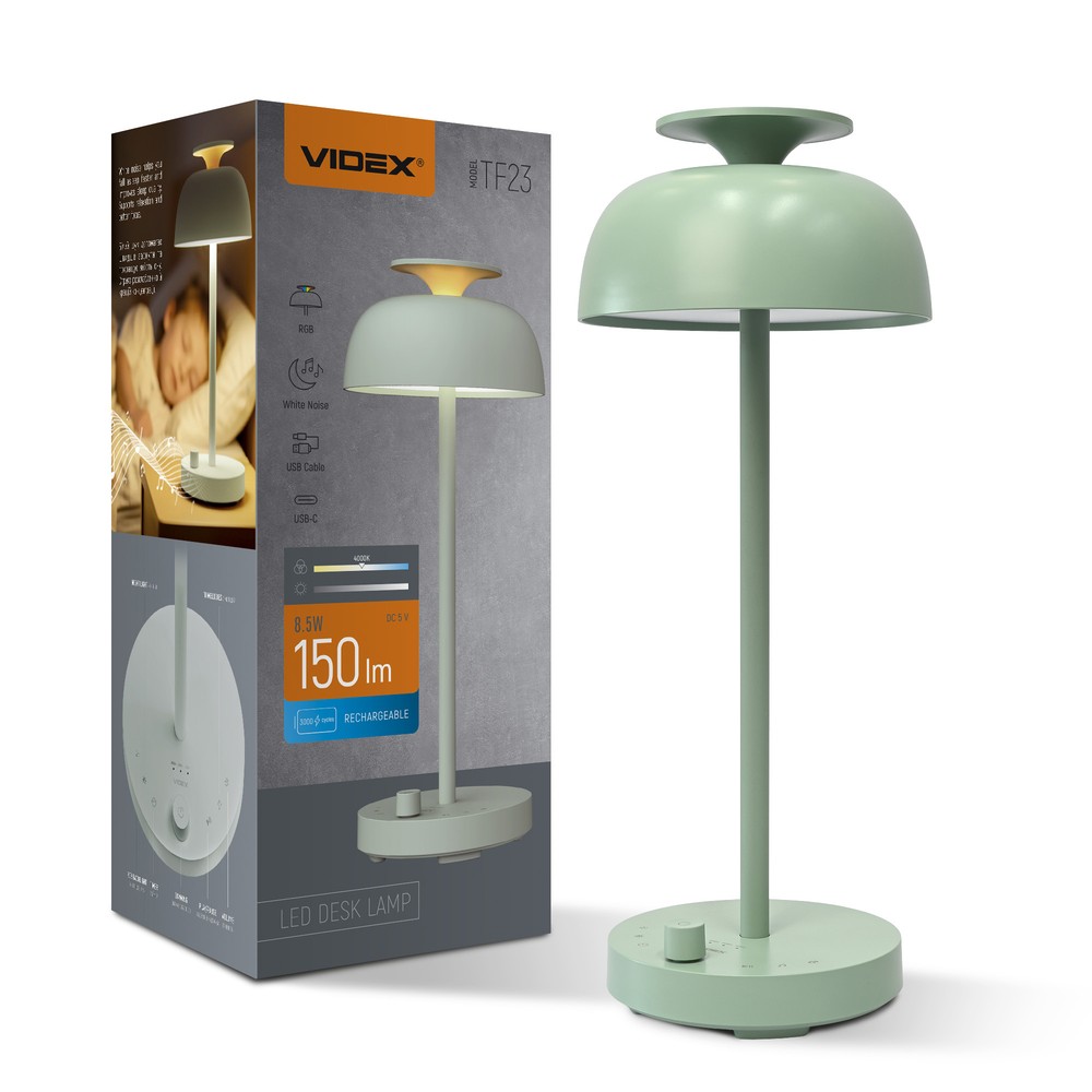 Genopladelig LED skrivebordslampe med white noise - Neutral hvid + RGB, grøn, inkl. lyskilde - Dæmpbar : Dæmper indbygget, Kulør : Neutral