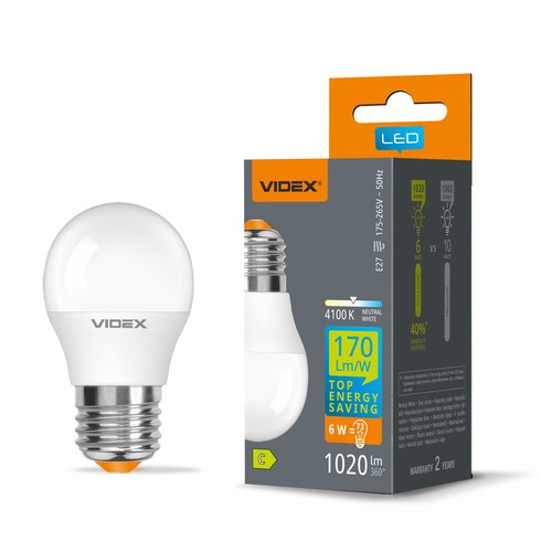 E27 6W LED kronepære - G45, neutral hvid