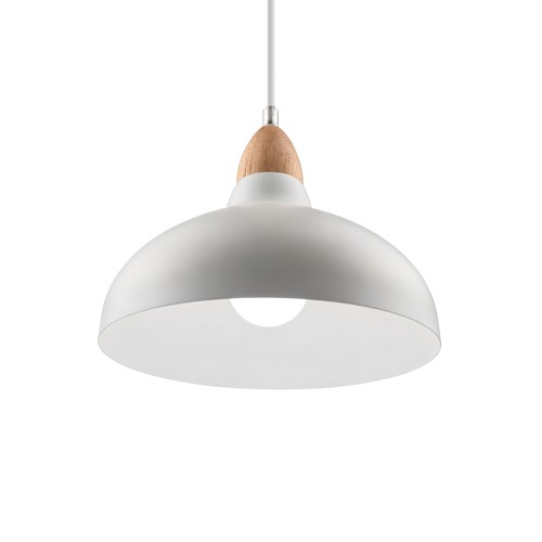 BIRK Hvid Ø24cm pendel - E27 fatning, 2m ledning, Metal / Træ