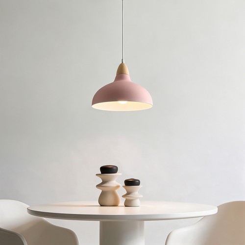 BIRK Pink Ø24cm pendel - E27 fatning, 2m ledning, Metal / Træ